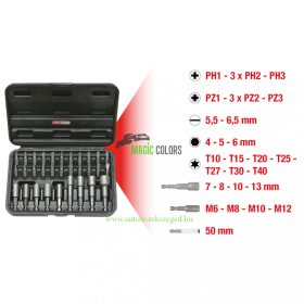  1/4" bit- és becsavaró szerszámkészlet, 31 részes