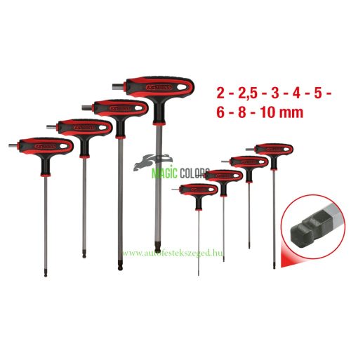 T-fogantyús belső hatlapú gömbfejű kulcs készlet, 8 részes