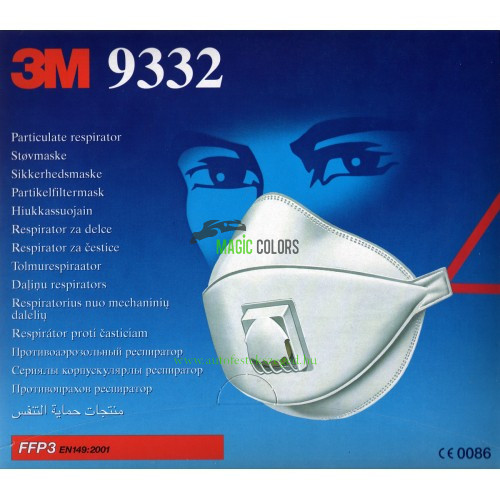 3M™ 09332 Pormaszk - Szelepes, Paneles részecskeszűrő (FFP3)