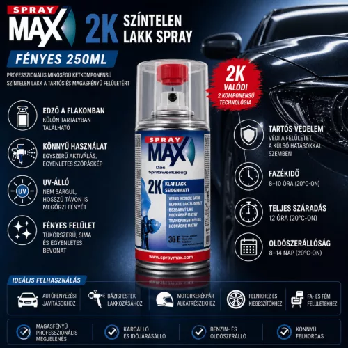2K SprayMax Színtelen Lakk Spray - FÉNYES (250ML)