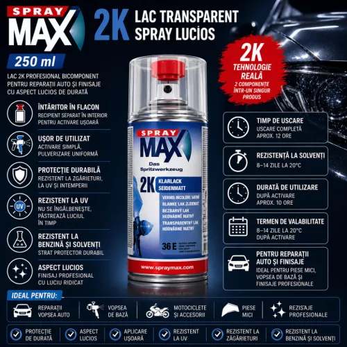 2K SprayMax Színtelen Lakk Spray - FÉNYES (250ML)